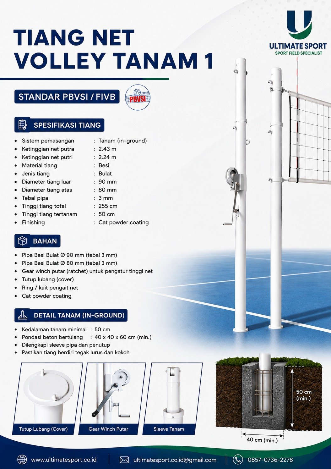 Tiang net volley tanam
